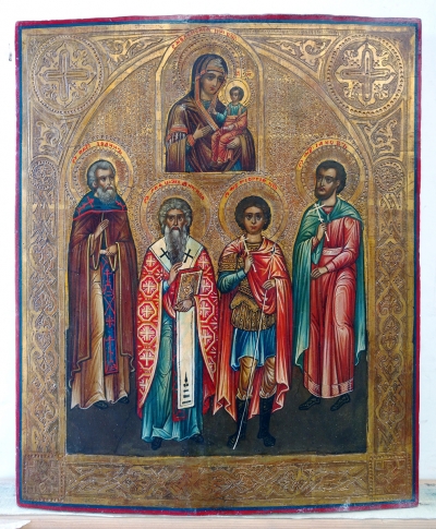 Russian Icon - Our Lady of Smolensk, St. John, St. Antipus, St. George &amp; St. Jacob
