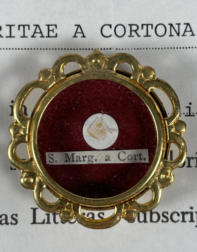1992 Documented reliquary theca with relics of St. Margaret of Cortona, patron of the falsely accused