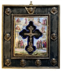 ca. 1847 Russian Finift &amp; Silver Crucifix Staurotheke Icon