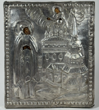 1799 Small Russian Icon - St. Venerable Theodosius of Totma in silver revetment cover