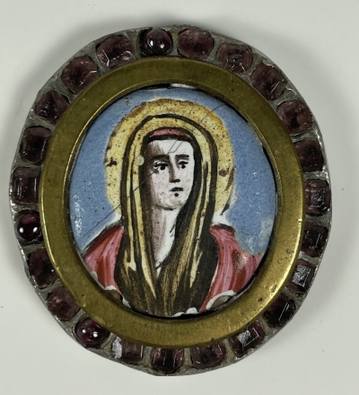 Small Russian Finift Porcelain icon - Female Saint (St. Mary Magdalene?)