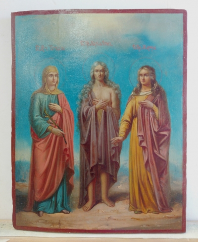 Russian icon - 3 Female Saints: Tatiana, Mary of Egypt &amp; Martha