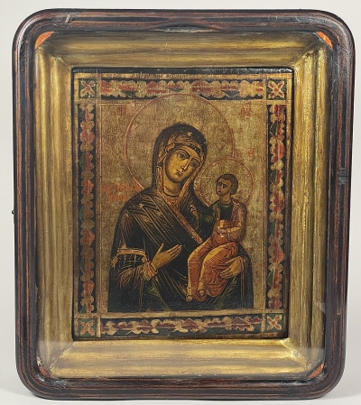 Russian icon - Our Lady of Iveron in kiot shadow frame