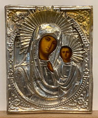 Russian Icon - Our Lady of Kazan in brass revetment cover