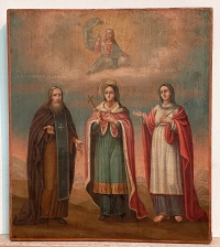 Russian icon - 3 Orthodox Saints: St. John Climacus, St. Alexandra &amp; St. Vassa