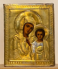 Russian icon - Our Lady of Kazan in silver revetment cover