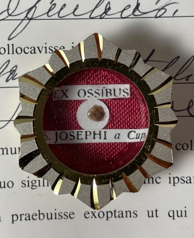 1990 Documented reliquary theca with relics of St. Joseph of Cupertino, Patron of Flying &amp; Aviation