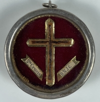 1910s French silver reliquary theca with a relic of the True Cross of Jesus Christ