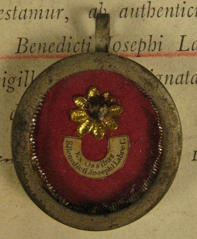 Documented reliquary theca with relics of St Benedict Joseph Labre, saint of the 40 Hours