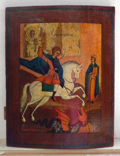 Russian Icon - Miracle of St George Slaying the Dragon