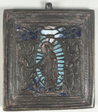 Small Russian Orthodox brass icon of Jesus Christ&#039;s Descent into the Hades