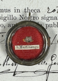 1916 Documented reliquary theca with relic of the Blessed Maria Maddalena Martinengo, patron of tuberculosis sufferers