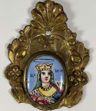 Small Russian Finift Porcelain Plaquette icon - St. Empress Helena