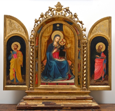 Italian Neo-Renaissance Triptych Altarpiece with the Virgin and Child