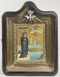 Small Russian Icon - St. Venerable Nilus of Stolbensk in kiot shadowframe