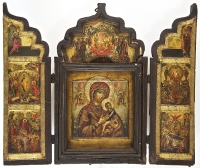 Russian 17th Century Triptych-Kuzov - the Passion of the Mother of God with the Annunciation and Feasts