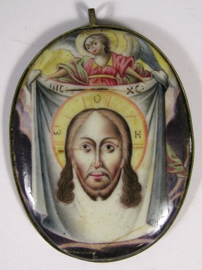 Russian Religious Finift Porcelain Plaquette of the Holy Mandylion