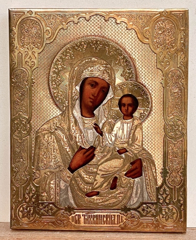 Russian Icon - Our Lady of Tikhvin in revetment cover