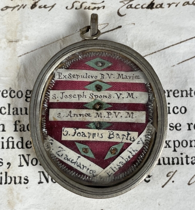 Documented reliquary theca of the Holy Family: the Blessed Virgin Mary, St. Joseph, St. Anne, St. John the Baptist, St. Zachariah &amp; St. Elizabeth