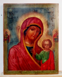 Russian Icon - Our Lady of Kazan with 2 border saints