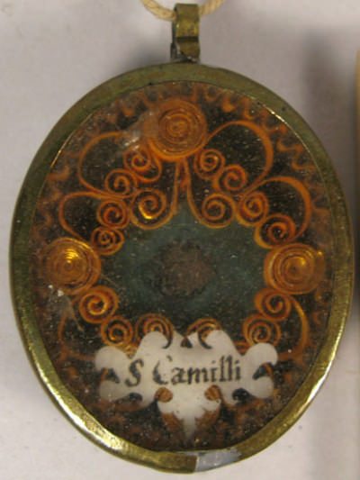 Theca with a first class ex carne relic of Saint Camillus de Lellis