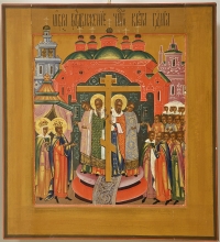 Russian Double-Sided Icon - the Holy Mandylion and the Elevation of the Cross
