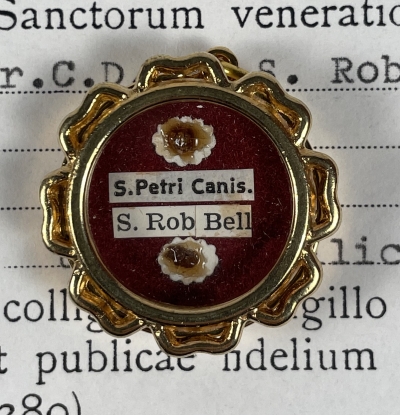 1994 Vatican documented reliquary theca with relics of Jesuit Saints: St. Peter Canisius &amp; St. Robert Bellarmine
