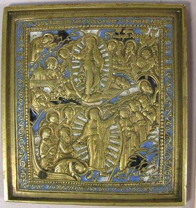 Medium Russian brass plaquette icon depicting Anastasis of Jesus Christ