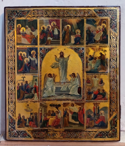 Russian Icon - The Resurrection of Christ and Major Orthodox Feasts