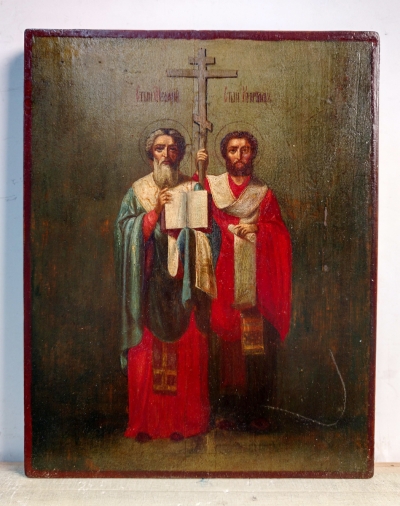 Russian icon - Two Orthodox Saints: Saints Cyril and Methodius, Equal to Apostles