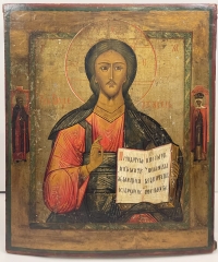 Large Russian Icon - Christ Pantocrator with 2 border saints