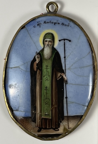 Small Russian Finift Porcelain icon of St. Macarius of Unzha