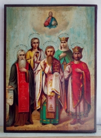 Russian Icon - 5 Selected Saints: Zosima, Barbara, Basil the Great, Claudia &amp; Emperor Constantine