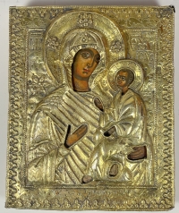 18c Russian Icon - Our Lady of Tikhvin in gilt silver cover