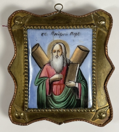 Small Russian Finift Porcelain icon of St. Andrew the Apostle