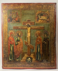 Large Russian Icon - The Crucifixion of Jesus Christ with the Descent from the Cross &amp; the Burial of Christ