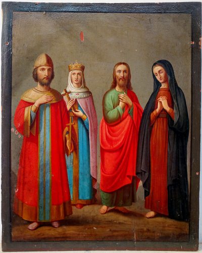 Russian icon depicting four Orthodox Saints
