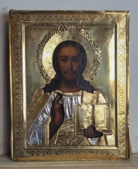 Russian Icon - Christ Pantocrator in silver revetment cover