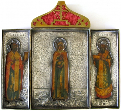 Russian 18th Century Triptych Icon - Mary Magdalene with St. Nicholas of Myra &amp; St. Alexander, Patriarch of Constantinople