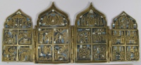 Russian 4-Panel Folding Skladen Travel Icon of The Twelve Principal Feasts and Miracle-working Madonnas