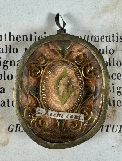 1862 Vatican documented reliquary theca with relic of St. Roch (Rocco)