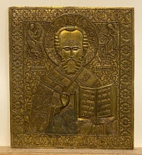 Very Large Russian brass icon - Saint Nicholas the Wonderworker of Myra