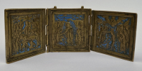 Russian Folding Travel Skladen Icon of Orthodox Feasts: Dormition, Descent into Hades &amp; Baptism