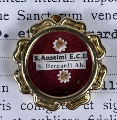 1993 Documented reliquary theca with relics of St. Anselm of Canterbury &amp; St. Bernard of Clairvaux
