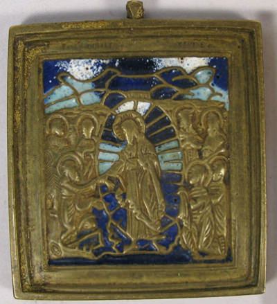 Small Russian brass plaquette depicting Jesus Christ&#039;s Descent into the Hades