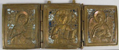 Russian Orthodox 3-Panel Folding Travel Skladen Icon depicting Deisis