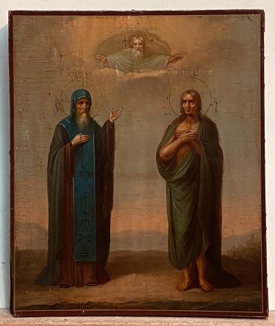 Russian Icon - Saint Mary of Egypt &amp; Saint Venerable George of Choziba (Cyprus)