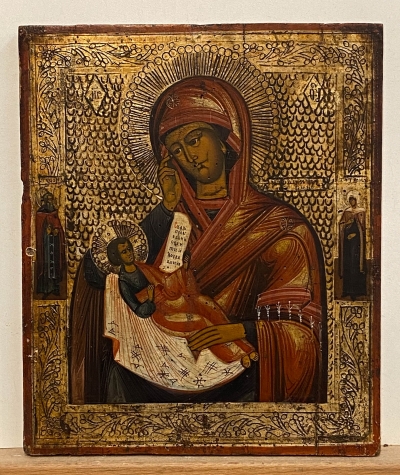 Russian Icon - Soothe My Sorrow Mother of God with 2 border saints