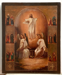 Large Russian Icon - the Resurrection of Jesus &amp; 12 Orthodox Saints