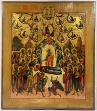 Fancy Russian Icon - the Dormition of the Most Holy Mother of God